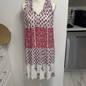 Chelsea & Theodore Red and White Floral Midi Dress